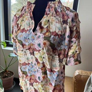 Rails Floral Blouse in Pink and Green
